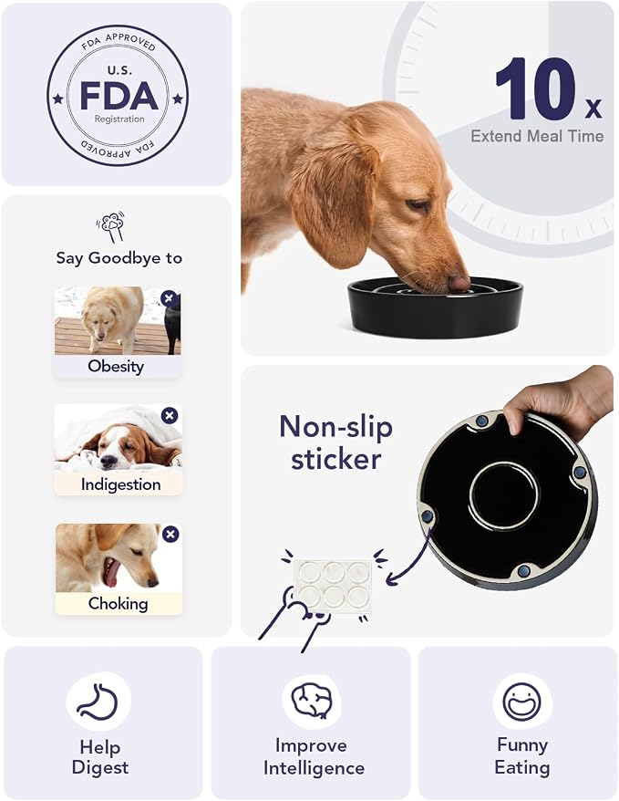 LE TAUCI Ceramic Slow Feeder Dog Bowls Small Breed, 0.6 Cups Dog Food Dish for Fast Eaters, Puzzle Bowl for Small Dogs and Cats,Skull Black