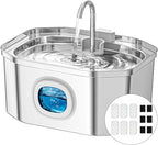 Cat Water Fountain, Apauk 108oz/3.2L Silent cat Water Fountain Stainless Steel, Cat Fountain, Automatic Pet Water Fountain,Dog Bowl, Controllable Blue Light - (6 Filters& 6 Sponges)