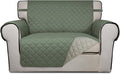 PureFit Reversible Quilted Sofa Cover Dog Couch Covers for Sofa, 28 in | Greyish Green/Beige, Water Resistant Couch Protector, Washable Pet Couch Cover with Non Slip and Elastic Straps For Kids