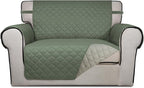 PureFit Reversible Quilted Sofa Cover Dog Couch Covers for Sofa, 28 in | Greyish Green/Beige, Water Resistant Couch Protector, Washable Pet Couch Cover with Non Slip and Elastic Straps For Kids