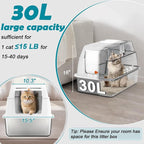 SZEE XL Stainless Steel Litter Box with Lid, Extra Large Metal Covered Litter Box, Stainless Box Easy Clean, Activated Charcoal Odor Control Design, Includes Litter Scoop & Mat & Step, White