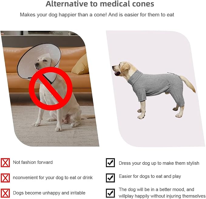 Dog Pyjamas PJS Sweater Clothing and Loungewear Suitable for Medium to Large Breeds of Dogs, Neutering Suits, Extra-Large Stretch Fabric, Four-Legged Dogs Clothes Pyjamas(Sweater Gray, 5XL)