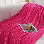 Puncuntex Fleece Throw Blanket Hot Pink 60"×80" with Square Grid Design - Image 4