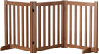 Wooden Freestanding Foldable Dog Gate, 24 Inch Height 3 Panel Pet Gate No Drill for Doorways Stairs, Fully Assembled Indoor Puppy Fence (Teak Color, 60" W x 24" H)
