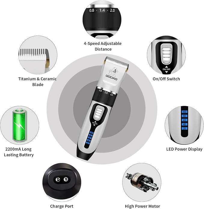 Quiet Cat Clippers & Cat Grooming Kit for Matted & Long Hair | 250Min Cordless Pet Shaver, Low Noise Pet Hair Trimmer for Grooming,2in1 Wide & Narrow Blades,4 Combs,Scissors & Glove(White)