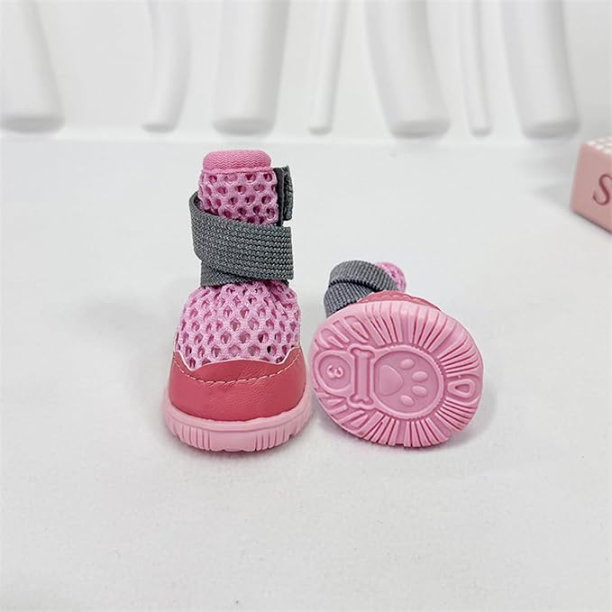 Anti Slip Dog Shoes Paw Protectors for Hardwood Floors,Breathable Puppy Boots with Adjustable Straps for Hot Pavement Beach_1#(Pink)