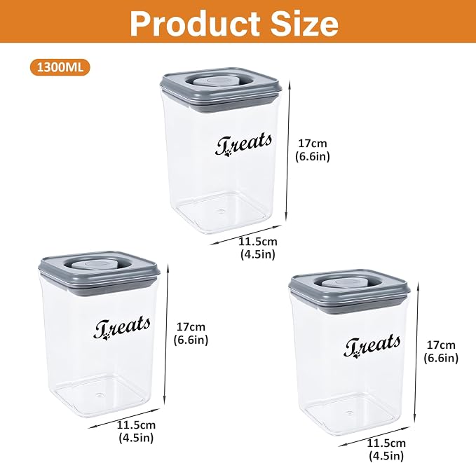 1.37 Qt Pet Food Storage Containers, Airtight Dog Food Storage Container with One-Touch Opening, Dog Treat Container with a Stickers & Pen,Suitable for Pet,Bird Seeds,Dog & Cat Treats(Gray)