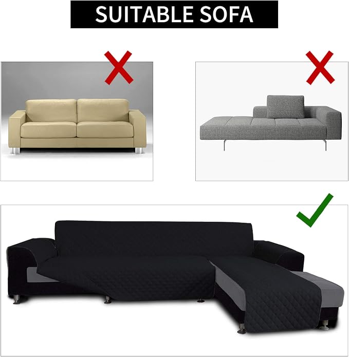 Easy-Going Reversible L-Shape Sectional Couch Cover, X-Large, Black/Black | Soft Sofa Slipcover For Dogs, Fits Left/Right Chaise Lounge Protector, Water Resistant Mat For Living Room