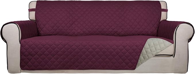 PureFit Reversible Quilted Sofa Cover Dog Couch Covers for Sofa, 66 in | Wine/Beige, Water Resistant Couch Protector, Washable Pet Couch Cover with Non Slip and Elastic Straps For Kids