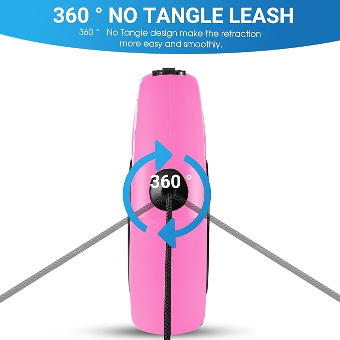 360°No Tangle 26 Ft Retractable Dog Leash for Dogs up to 99lbs | Heavy Duty Pet Walking Leash for Small Medium Large Dogs, Anti-Slip Handle, Strong Nylon Tape, One-Handed Brake, Pink