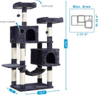 Hey-brother Cat Tree Tower with Sisal Scratching Posts, Big Condo, MPJ020G | 53.7 Inches Multi-Level Cat House with 2 Bigger Plush Condos, 2 Platforms, Hammock, Toy Balls for Indoor Cats, Smoky Gray