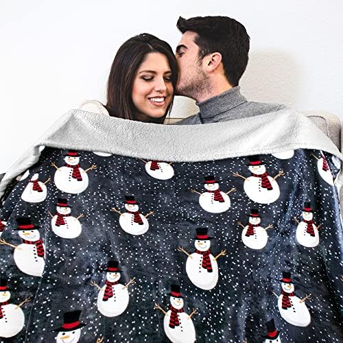 PAVILIA Premium Christmas Sherpa Throw Blanket, 60x80, Grey Snowman Cozy Fleece Holiday Blanket, Reversible Plush Winter Throw for Couch & Bed, Ultra Soft Warm Christmas - Image 3