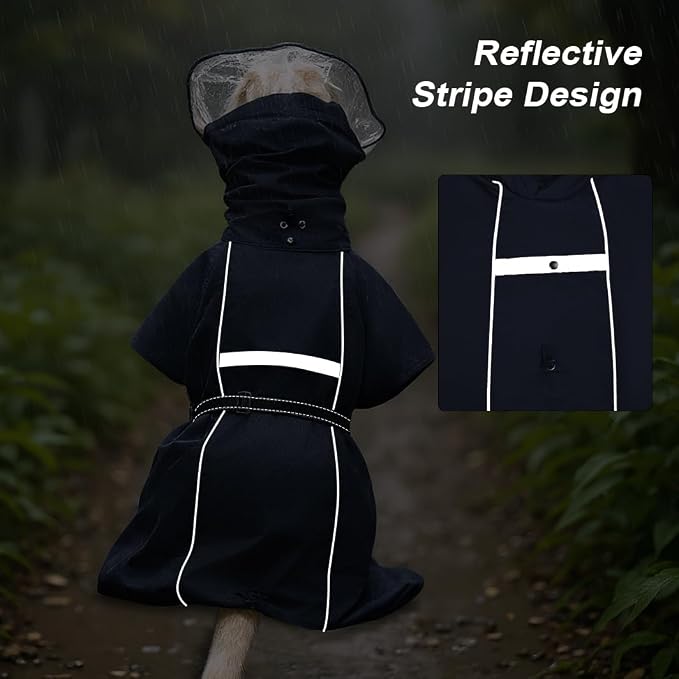 Pet Dog Raincoat Jacket Large Dog Rain Poncho with Transparent Hood, Double-Layer Structure, Adjustable, Waterproof, and Reflective, Suitable for Medium to Large (Dark Blue, 5XL)