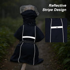 Pet Dog Raincoat Jacket Large Dog Rain Poncho with Transparent Hood, Double-Layer Structure, Adjustable, Waterproof, and Reflective, Suitable for Medium to Large (Dark Blue, L)
