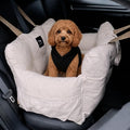 JACKO & CO - Premium Dog Car Seat Bed V2 for Small & Medium Pets Under 40lbs - Water Resistant, Machine Washable, Removable Covers, Clip-On Leash for Back Seat Use (Ultra Prem, Beige Medium 25-45lbs)