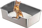 Stainless Steel Cat Litter Box, Steel Litter Pan with Curved Low Entry, Leak Proof 6 Inch High Side for Urine, Easy Entry for Kittens Older Cats, No Slip, 23.6" x 15.7" x 7.9", Silver