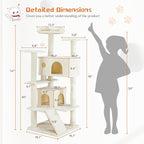Sweetcrispy 54 Inch Cats Tree Tower with Scratching Post, Beige | Multi-Level Indoor Cat Tree Condo with Climbing Ladder, Plush Toy, Play House for Kittens