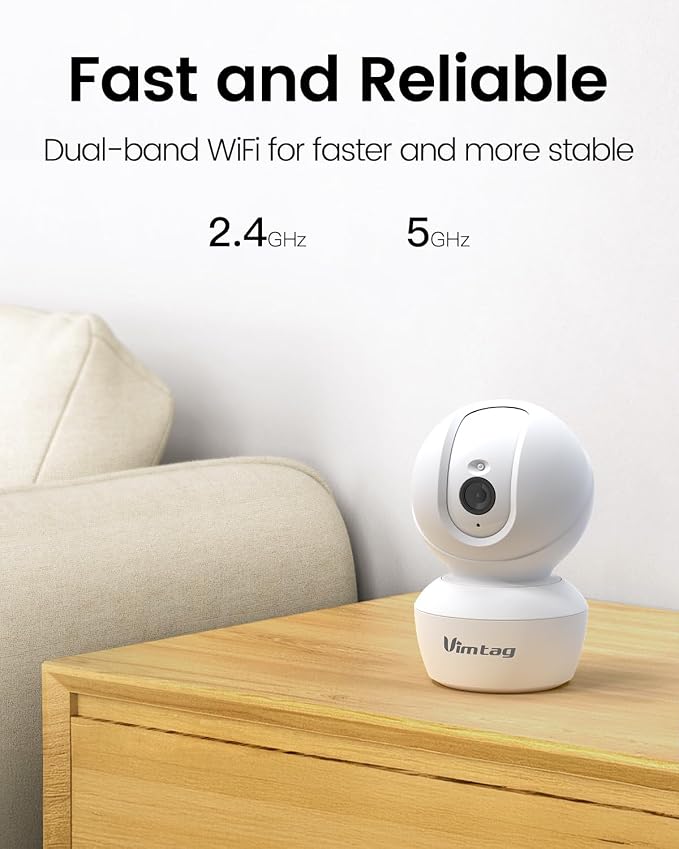 VIMTAG 4MP 5G Security Camera Indoor, Pet Camera with Speaker for Dog/Cat, Free AI Detection Indoor Camera with Phone App, Motion Tracking, Night Vision,2-Way Audio, Support 128GB Card(Not Included)