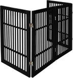 Urnporium Pet Dog Gate Freestanding, Strong Durable Folding Wooden Fence, Portable Acacia Hardwood Safety Barrier for Indoor & Outdoor Use (Black Pet Gate, 4 Panel 30" Tall)