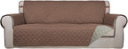 PureFit Reversible Quilted Sofa Cover, Water Resistant Slipcover Furniture Protector, Washable Couch Cover with Non Slip Foam and Elastic Straps for Kids, Dogs, Pets (Large, Brown/Beige) | Brown/Beige, Water Resistant Couch Protector, Washable Pet Couc...