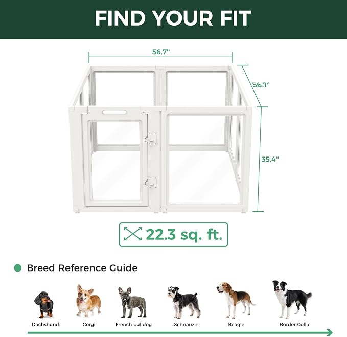 FXW AuraSpace Clear Acrylic Indoor Dog Playpen, 35" H, 8 Panels, White | Open View, Modern Home Fit, No Climbing Bars, Tool-Free Setup, For Medium Dogs