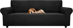ZNSAYOTX Stretch Oversized Couch Cover Universal Sofa Covers for Living Room Dogs Pet Furniture Protector Spandex Extra Large Sofa Slipcovers with Anti Slip Foam Sticks (Black, XL Sofa)