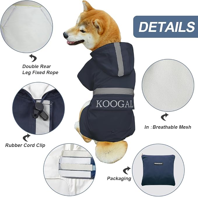 Hooded Pet Dog Raincoat for Small Sized Apparel Poncho Waterproof,Dog Clothes,Dog Jacket, Dog Raincoats Jacket for Small Sized Dogs(Navy Blue,2XL)