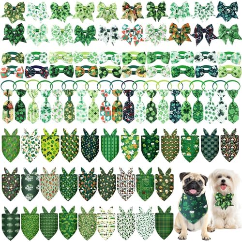 Reginary 120 Pcs Dog Bandanas Bulk Dog Bows Set Bow Ties Cat Scarf Colorful Washable Triangle Pet Kerchief Cute Bib for Summer Small Medium Large Pets Grooming Accessories Costume (St. Patrick's Day) by Reginary
