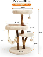 Letkind Modern Cat Tree Tower for Large Indoor Cats, Perches-Natural Solid Wood Cat Tower with Sisal Scratching Post, Perches, Hammock & PlayBalls, Aesthetic Boho Cat Furniture