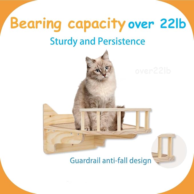 Cat Wall Shelves, 9-Piece Cat Wall Furniture with Sisal Mats | Solid pine cat shelves for wall with cat house, cat wall climber, cat wall ladder and floating shelves for large indoor cats