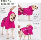Stretch Fabric Dog Raincoat with Hood, Reflective Rain Poncho for Medium Large Dogs, Adjustable Waterproof Dog Rain Jacket with Leash Opening, Hot Pink, Large