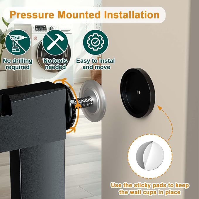 Fairy Baby 36" Tall Narrow Baby Gate 22.8"-25.5" Wide for Small Doorways | Narrow Pet Gate for Small Stairs, Auto-Close Pressure Mounted Metal Dog Gate, One-Hand Open Safety Child Gate No Drill, Black