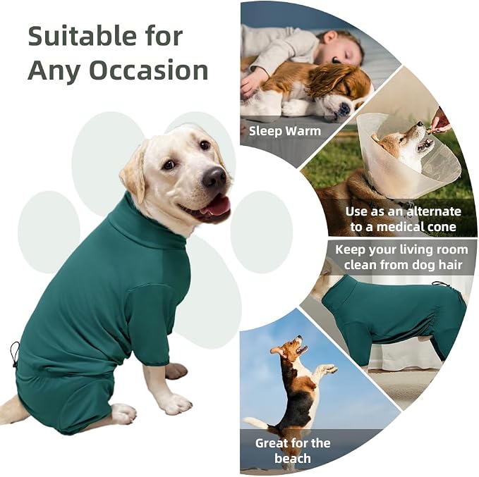 Dog Pyjamas PJS Sweater Clothes and Home Clothing Suitable for Medium to Large Breeds of Dogs, Dog Neutering Suits, Extra-Large Stretch Fabric, Four-Legged Clothes (Thin Dark Green, 5XL)