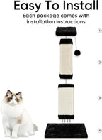 Cat Scratching Post for Indoor Cats, 32Inch Sisal Cat Scratcher | Wide Stable Base, Full-Body Stretching Cat Scratch Post, Heavy Duty Post for Cat Adults to Protect Furniture, Black and White