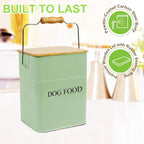 Dog Food storage container Dog Treats Jar,5~6 lb Metal food treats tin for Dog, pet snacks Canisters with wooden lid/handle/sevice scoop-Green