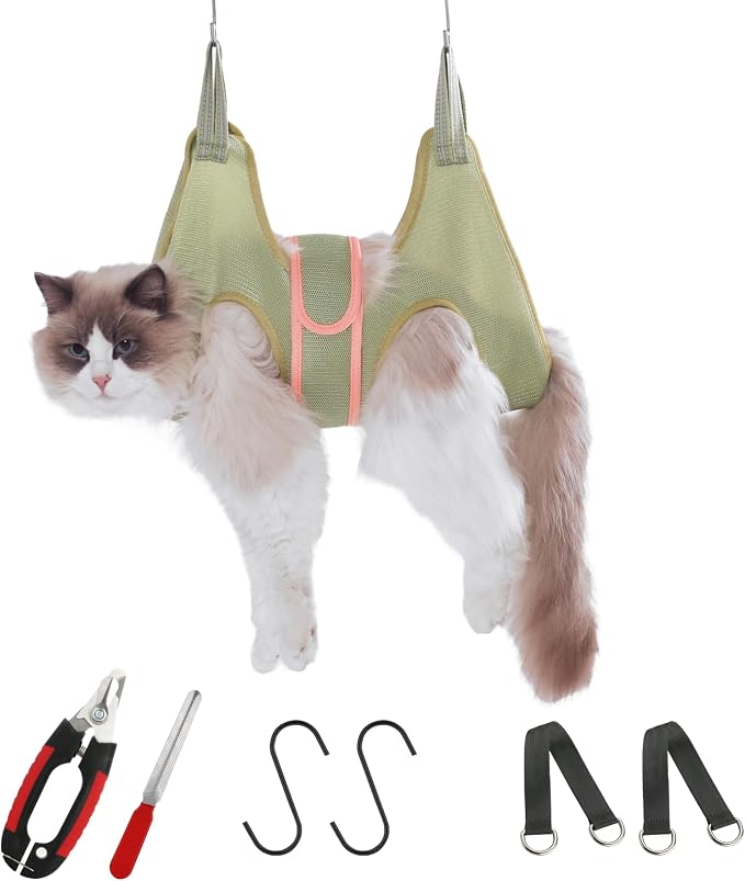 Cat Grooming Hammock for Nail Trimming, Cat Nail Clipper Hammock Harness | Helps Keep Cats Secure with Wrap-Style Restraint and Immobilizer Support for Easier Nail Trimming