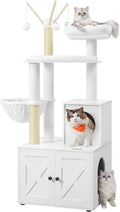 Feandrea Cat Tree with Litter Box Enclosure, 59-Inch Modern Cat Tower | 2-In-1 Condo with Scratching Posts, Washable Removable Cushion, Cloud White UPCT113W01