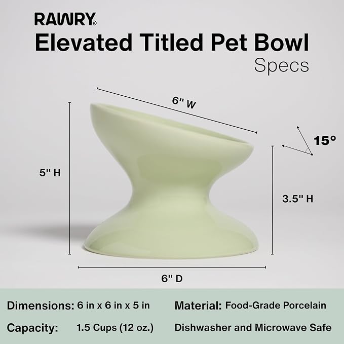Raised Cat Food Bowl, Tilted Bowl for Cats, Dogs, 12 oz, Seafoam