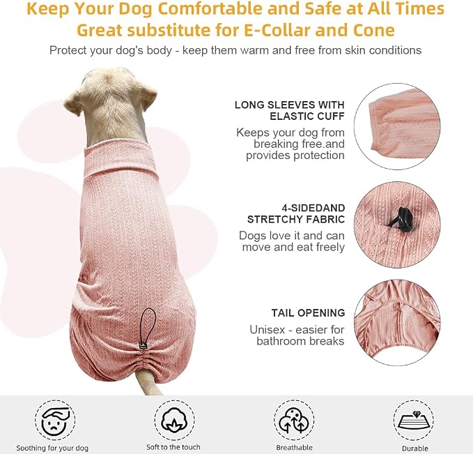 Dog Pyjamas PJS Sweater Clothing and Loungewear Suitable for Medium to Large Breeds of Dogs, Neutering Suits, Extra-Large Stretch Fabric, Four-Legged Dogs Clothes Pyjamas (Sweater Pink, 2XL)