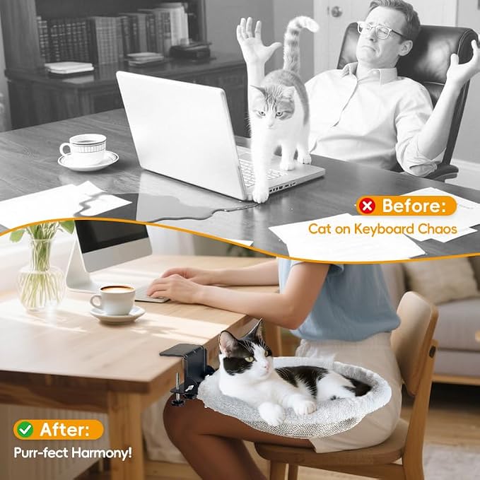 Cat Bed for Desk |2 Machine-Washable Covers |Foldable Cat Bed Desk Mount | Supports 50lbs|Space-Saving Foldable Cat Bed Desk|Reinforced support for jumping and sudden movements