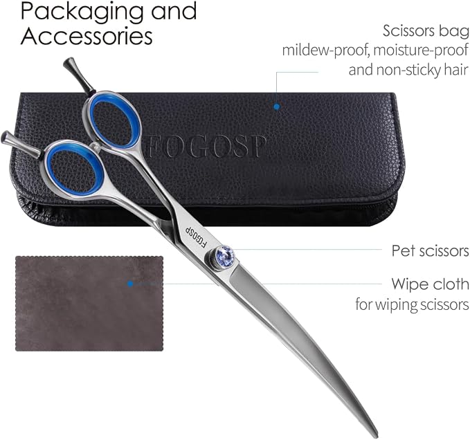 Left Handed Curved Scissors for Dog Grooming 7" Downward Professional Curved Shears Dog Grooming for Poodle Pet Cat Face Japan 440C Stainless Steel Super Sharp(7.0 curved)