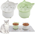 2 Pack Slow Feeder Cat Bowls Silicone Tilted Raised Pet Bowl with Non Slip Base for Digestion Anti Vomit, Gray, Green