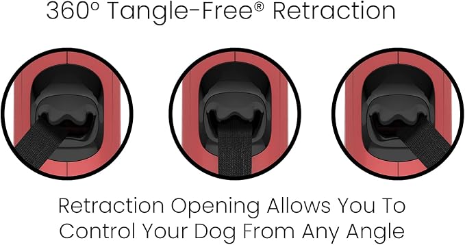 TUG Monochrome 360° Tangle-Free Retractable Dog Leash | 16 ft Strong Nylon Tape (Large, Red)