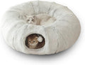 Large Cat Tunnel Bed for Indoor Cats with Hanging Pompom Toys | all-in-one donut cat bed for resting and playing, supports up to 22 lbs (33.46x33.46x11.49, Gray)