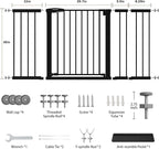 Mumeasy 36" Extra Tall Baby Gate for Doorways, 29.7"-57" Extra Wide Dog Gate for Stairs, Pressure Mounted Auto Close Pet Safety Gate with Easy Walk Thru Door, Large Indoor Child Gate for House, Black
