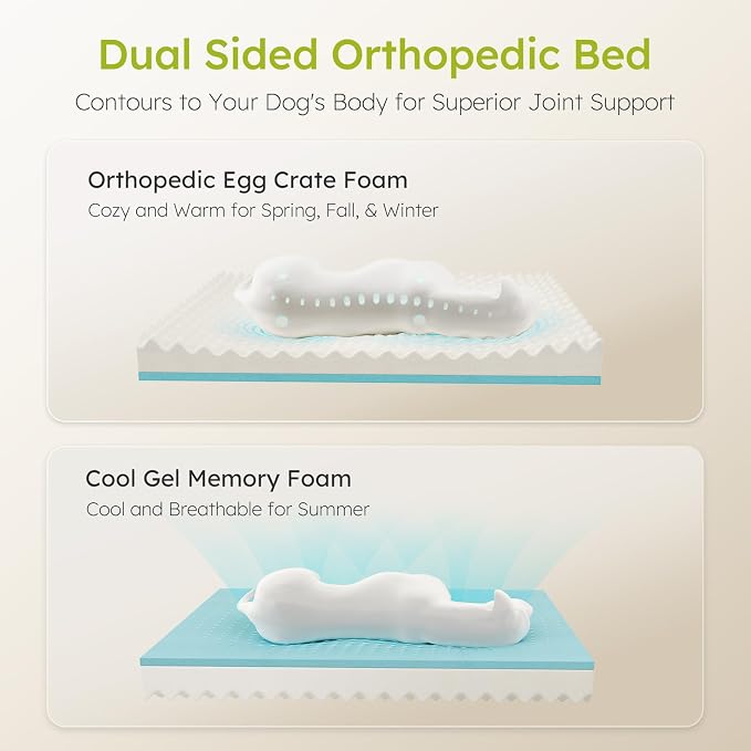 CWAWZ Extra Large Dog Bed, Orthopedic XL Dog Bed with Cooling Gel Memory Foam, Waterproof Pet Bed with Removable Washable Cover, 42" Pet Sofa Couch Dutch Velvet with Bone Toy, Dark Gray
