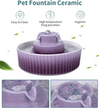 Ceramic Cat Water Fountain, Pet Ceramic Water Fountain, 2.1 L Drinking Fountains Bowl for Cats and Dogs with Replacement Filters and Foam(Purple)