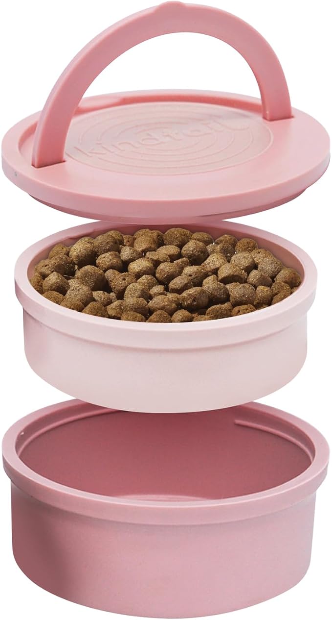 Dog Travel Bowls - Set of 2 Portable Pet Food & Water Dishes with Lid & Handle - Each Nesting Container Includes a Non-Slip Silicone Base - Microwave & Dishwasher Safe - BPA & Toxin-Free