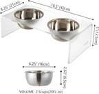 DBL2000K Keaton 5" Small/Medium Modern Acrylic Rectangular Elevated Pet Feeder with 20oz 2-Stainless Steel Bowls, Moon White/Chrome