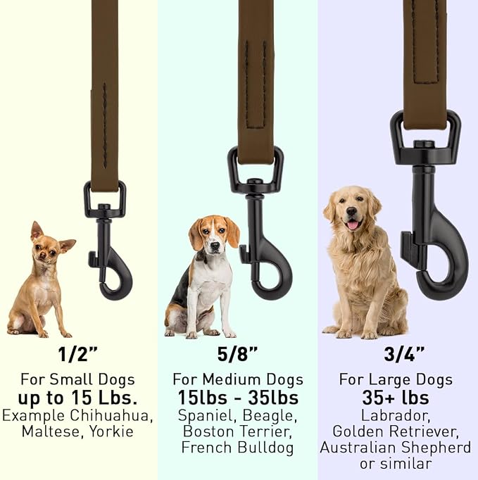 Dogline Biothane Waterproof Dog Leash Strong Coated Nylon Webbing with Black Hardware Odor-Proof Easy to Clean High Performance for Small or Large Dogs Made in USA 4 or 6 ft Lead, Dark Chocolate Brown